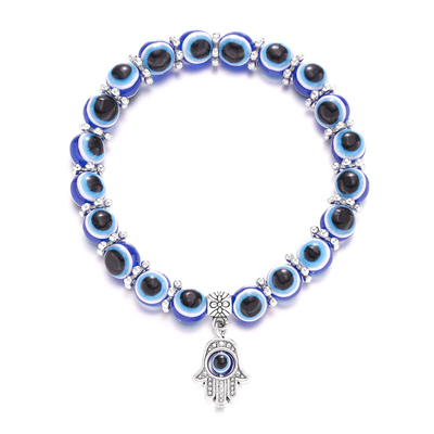 Classic Blue Evil Eyes Palm Butterfly Pendant Bracelet