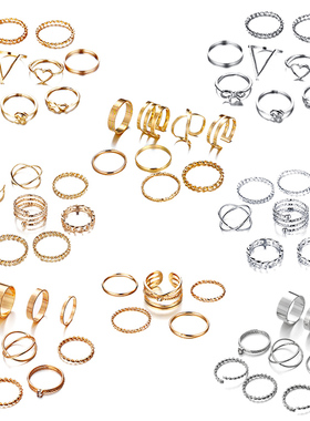 Vintage Punk Gold Color Ring Set for Women Men Fashion