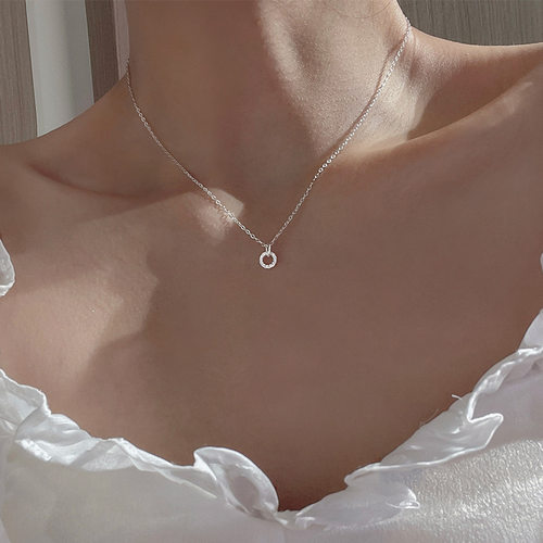 925 Sterling Silver Necklace Flash Diamond Geometric Double