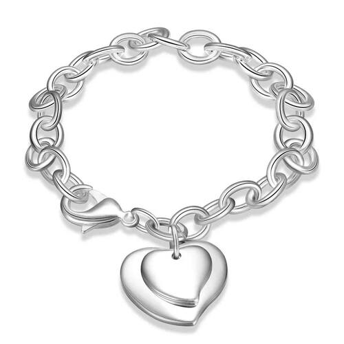 Silver Color Double Heart Bracelet with Two Hearts