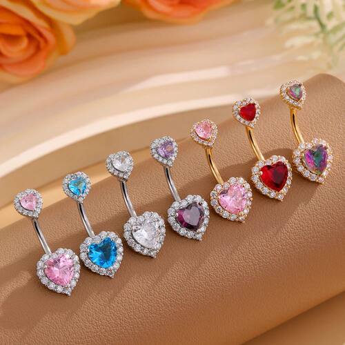 Red Curved Heart Belly Button Ring 14G Sexy Body Navel