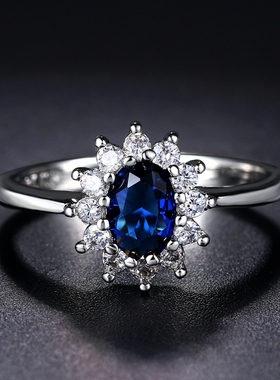Lady Princess Diana Rings for Women Bridal Blue Crystal