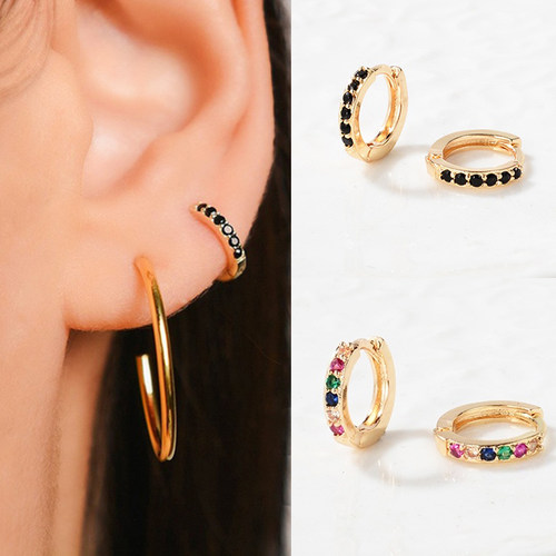2024Small Huggies Hoop Earrings Multicolor Cz Hoop Cartilage