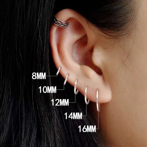 1 pair 2mm Thin Circle Silver color Small Hoops Earring