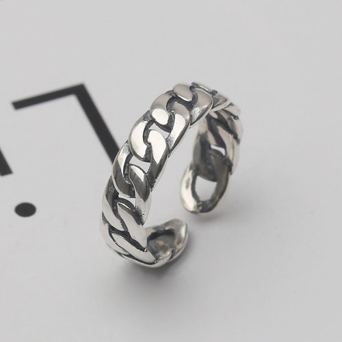 Korean version of retro distressed S925 sterling silver open