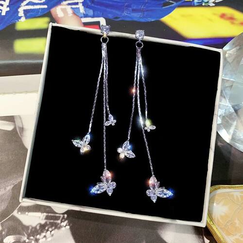 New Long Crystal Tassel Butterfly Dangle Earrings for Women