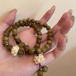 Lotus Sandalwood Bangle Wood Beaded Strand Bracelets Green
