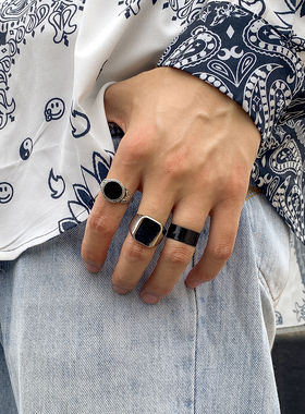 3Pcs/Set Retro Punk Men's Ring Set of Rings Geometric