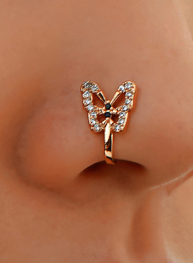 1Pc Crystal Butterfly Fake Nose Ring Non Piercing Clip On