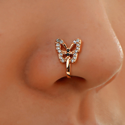 1Pc Crystal Butterfly Fake Nose Ring Non Piercing Clip On