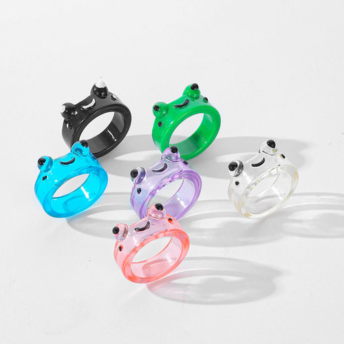 Cartoon Colorful Transparent Frog Rings Resin Cute animal