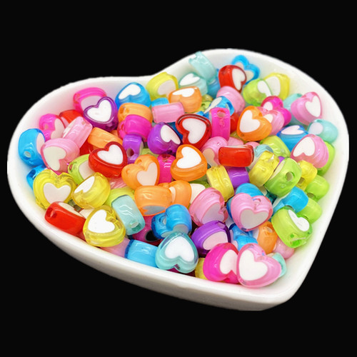 50pcs Heart Shape Acrylic Bead Loose Spacer Beads For