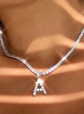 26 Letter Initial Necklace Silver Color Tennis Chain Choker