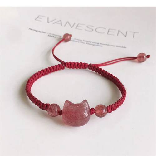 Simple Red Cat Braided Bracelets for Women Cute Animal