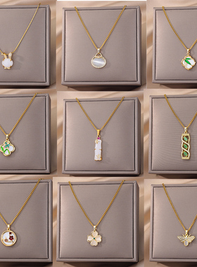 Stainless Steel Bee Bamboo Flower Necklace For Women