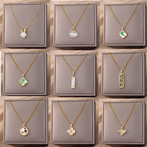 Stainless Steel Bee Bamboo Flower Necklace For Women