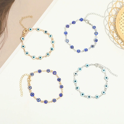 New Gold Plated Blue Light Evil Eyes Beads Bracelet