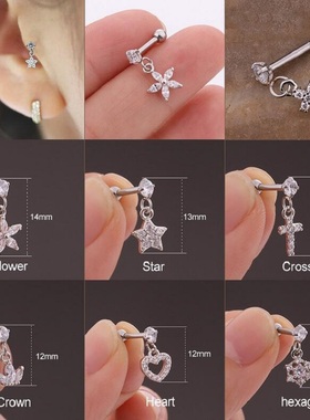 6 styles 1 Piece Stainless Steel Barbell With Cz Crown
