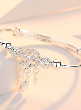 Adjustable 925 Sterling Silver Bangle Dreamcatcher Tassel