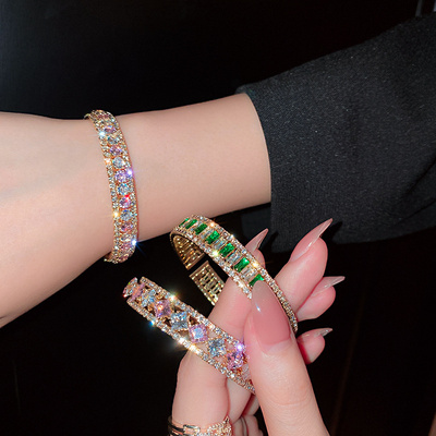 FYUAN Geometric Zircon Bracelet & Bangles For Women Pink