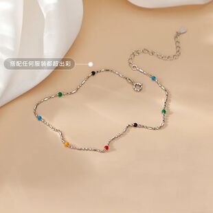 New Sterling Silver Anklet Personality Charm Colorful Round