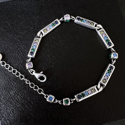 Sterling Silver Geometry Colour Zircon Bracelet For Women