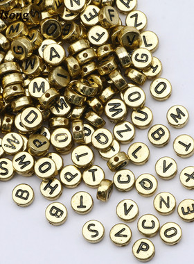100 Flat Round 4X7MM Gold Color Letter Beads Acrylic Random