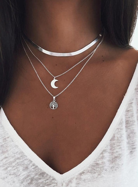 New Fashion Layered Necklaces Blade Snake Chain Life Tree