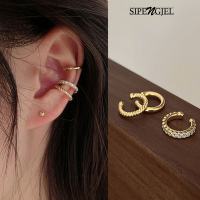 SIPENGJEL Gold Circle Cz Non-Piercing Ear Clip Earrings