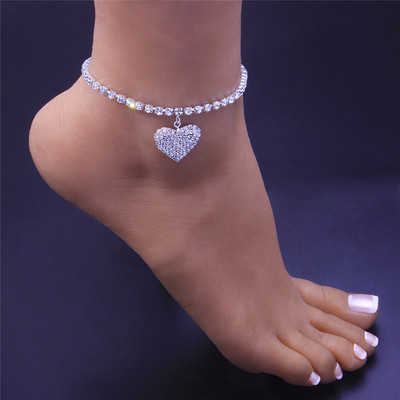 2024Huitan Fashion Luxury Rhinestone Anklets for Women Heart