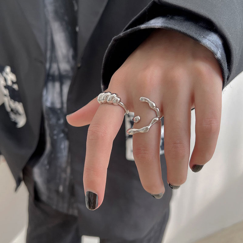 Sterling Silver Irregular Texture Twist Ring Female Simple