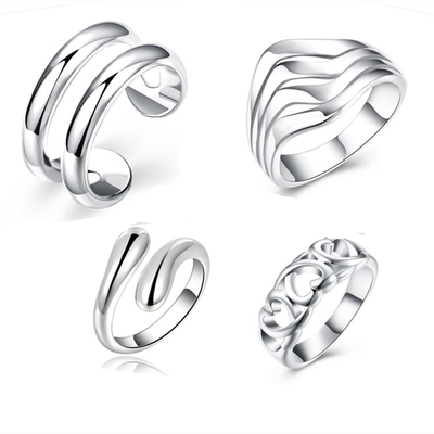 925 Sterling silver 4pc/set fashion Charm Finger Ring Set