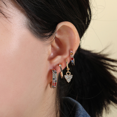 5 Pair/set 2024 Brincos Female Rhinestone Huggie Earrings