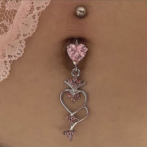 2 Pcs Fashion Crystal Heart Navel Belly Button Ring Shinying