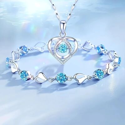 2pcs/set Sterling Silver Heart Bracelet Necklace Jewelry