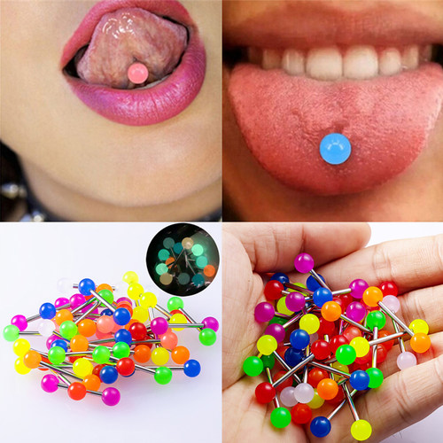 10pc Luminous Glow Tongue Rings Stud Nipple Ring Piercing