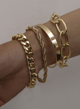 2023 4pcs Punk Curb Cuban Chain Bracelets Set for Women