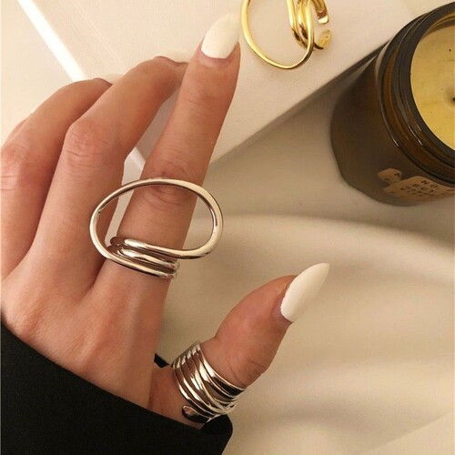 New Fashion Exaggerated Distorted Lines Geometric Rings Set
