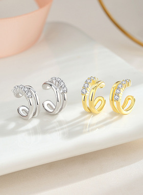 2026 1Pc Crystal Korean Wave Cross Ear Cuff Clip on Earrings