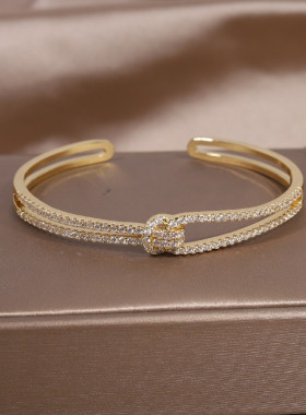 14K real gold plating exquisite AAA luxury full zircon knot