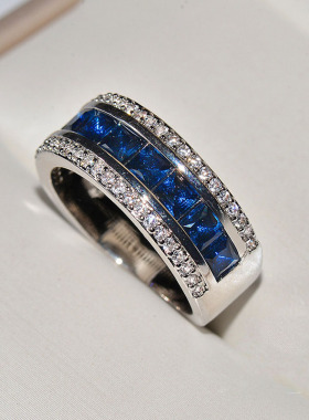 Authentic 925 Stamp Finger Ring With Round Blue Square