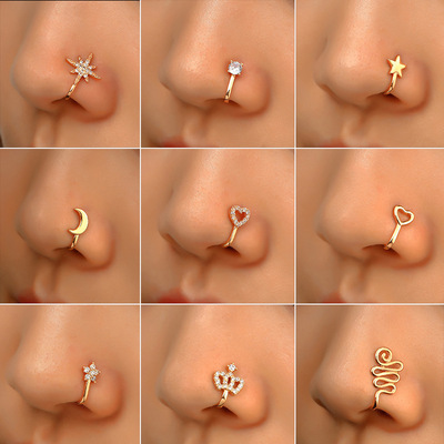 1Pc Copper Fake Piercing Nose Ring Heart Star Crown Clip On