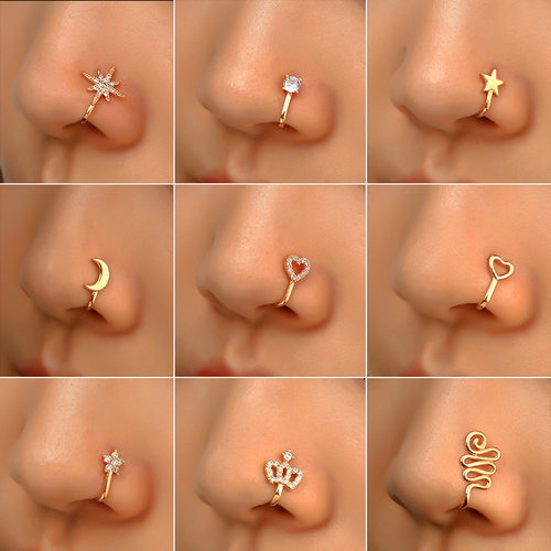 1Pc Copper Fake Piercing Nose Ring Heart Star Crown Clip On