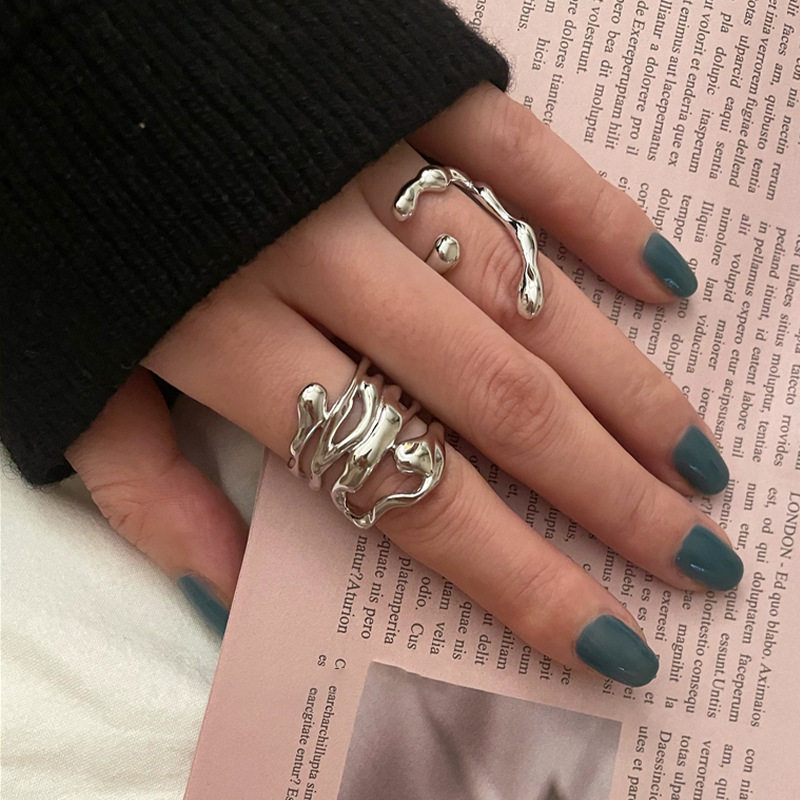 2023 New Arrival Irregular Hollow Silver Color Wide Ring