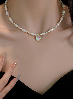 Sterling Pink Crystal Love Heart Necklace for Women Bead