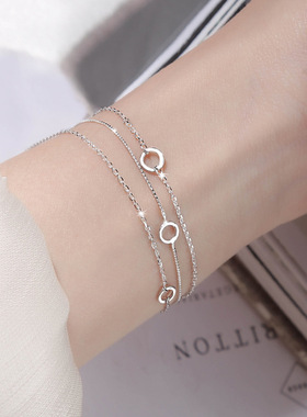Sterling Silver Three-Layer Chain Circle Bracelet For Women