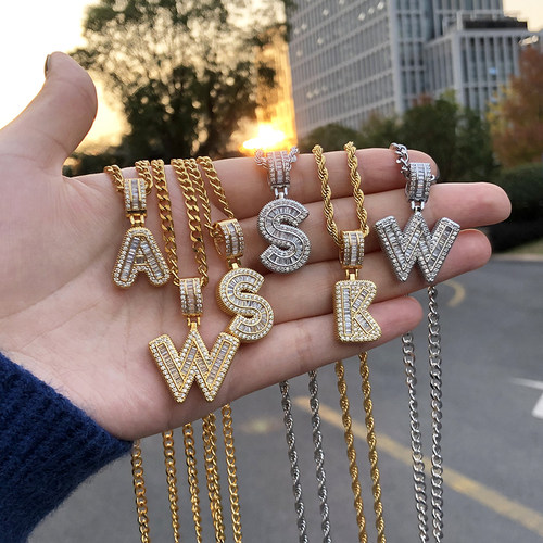 Bling Savage Initial Letters Necklace for Women Stainless