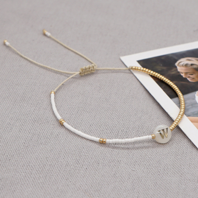 Go2Boho Simple Thin Bracelet Shell A-Z Initial Letter Charm