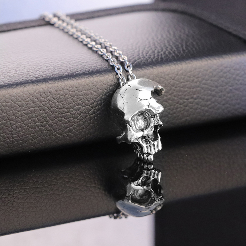 Vintage Silver Plated Alloy Skeleton Pendant Retro Half