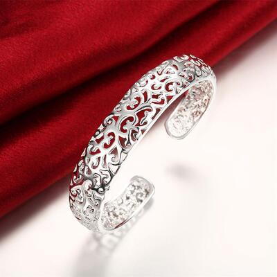 Fine 925 Sterling Silver Hollow pattern bangles Bracelets